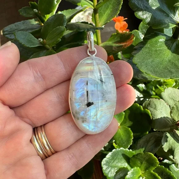 ๐For A๐ Colorful Flash Oval Rainbow Moonstone Pendant - Picture 1 of 16